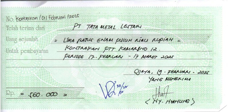 TML - Penyediaan Kontrakan Tukang Kamar 1 Oleh Bu Nunung Periode  17 Feb - 17 Mar 2025